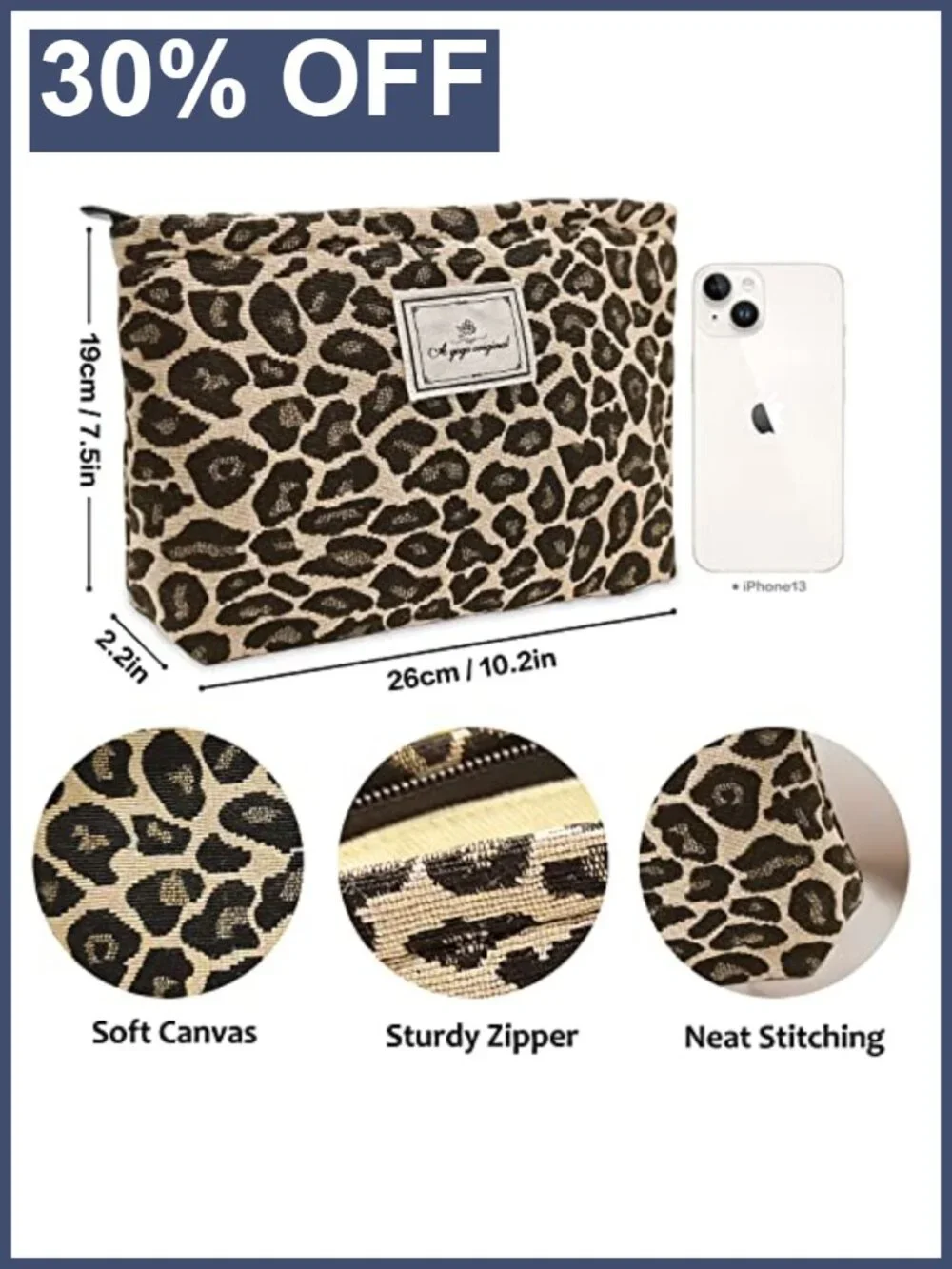 Leopard Canvas Makeup Bag Travel Toiletry Zipper Pouch Organizer